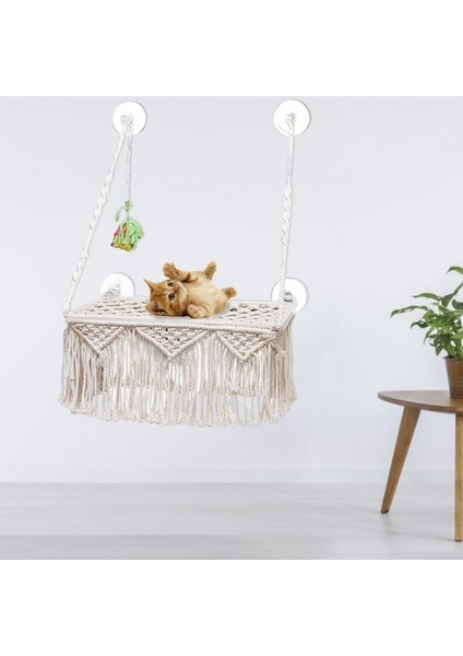 Makrome Kedi Hamak Uzay Tasarrufu Boho Mat Olmadan Salıncak Yatak Ev Sepeti Oturma Odası Ev Dekorasyon Için Yavru Kedi Uyku Oynarken Tırmanma (Yurt Dışından) fırsatları