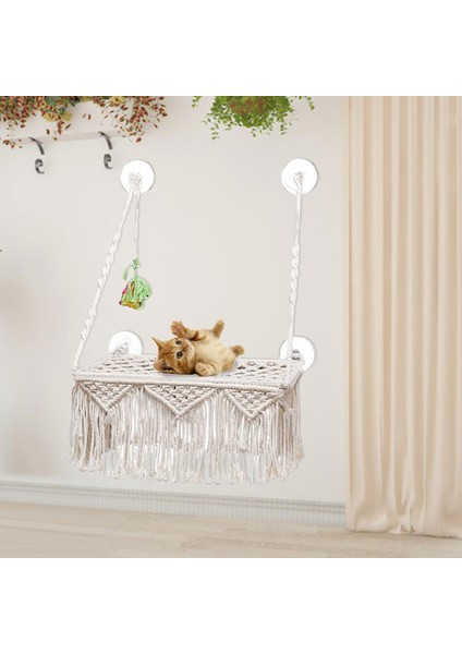 Makrome Kedi Hamak Uzay Tasarrufu Boho Mat Olmadan Salıncak Yatak Ev Sepeti Oturma Odası Ev Dekorasyon Için Yavru Kedi Uyku Oynarken Tırmanma (Yurt Dışından) indirimleri