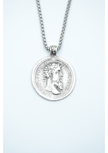 Roma Parası Sikke Gümüş Kaplama Örme Zincir Kolye