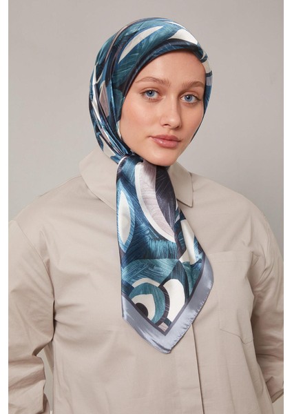 Mavi Çiçek Desen Kristal Eşarp modelleri