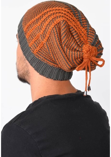 Triko Örgü Dökümlü Erkek Bere Turuncu-Antrasit Standart fiyatları