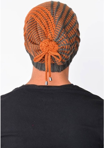 Triko Örgü Dökümlü Erkek Bere Turuncu-Antrasit Standart fırsatları