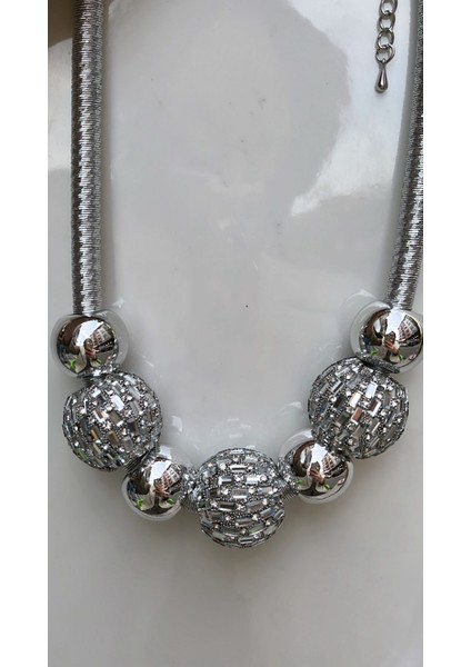 Lüks Modern Gümüş Boncuklu Gerdanlık Kolye