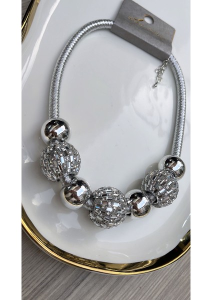 Lüks Modern Gümüş Boncuklu Gerdanlık Kolye fırsatları