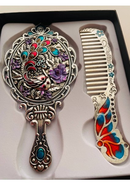 Ayna Tarak Seti, Kutulu-Metal-Hediyelik Takım, 13CM Aynalı Saç Fırçası, Tavuskuşu Figürlü fiyatları