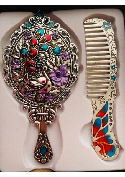 Ayna Tarak Seti, Kutulu-Metal-Hediyelik Takım, 13CM Aynalı Saç Fırçası, Tavuskuşu Figürlü fırsatları