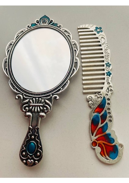 Ayna Tarak Seti, Kutulu-Metal-Hediyelik Takım, 13CM Aynalı Saç Fırçası, Tavuskuşu Figürlü indirimleri
