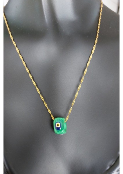 925 Ayar Gümüş 24 Ayar Altın Kaplama Nazar Boncuklu Singapur Zincir