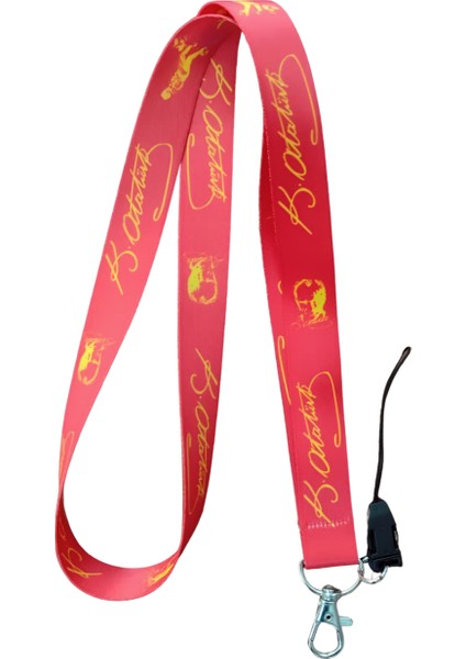 Kırmızı Sarı Atatürk Imzalı Boyun Askı Ipi ve Telefon Askısı + Kartlık