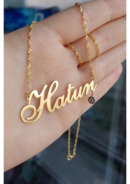 925 Ayar Gümüş 24 Ayar Altın Kaplama Nazar Boncuklu Isimli Kolye