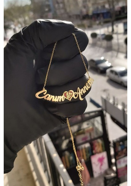 925 Ayar Gümüş 24 Ayar Altın Kaplama Canım Annem Yazılı Kolye