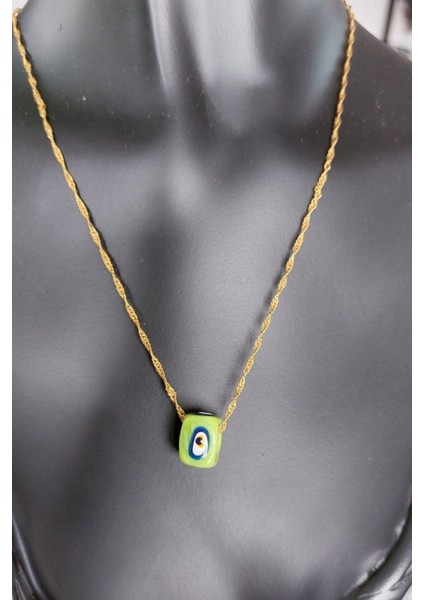 925 Ayar Gümüş 24 Ayar Altın Kaplama Nazar Boncuklu Singapur Zincir