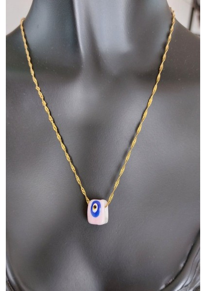 925 Ayar Gümüş 24 Ayar Altın Kaplama Nazar Boncuklu Singapur Zincir