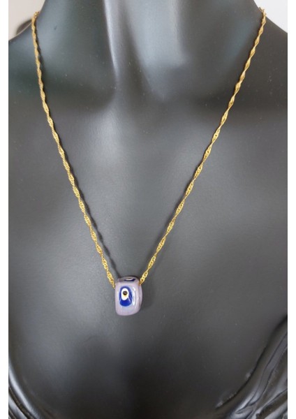 925 Ayar Gümüş 24 Ayar Altın Kaplama Nazar Boncuklu Singapur Zincir