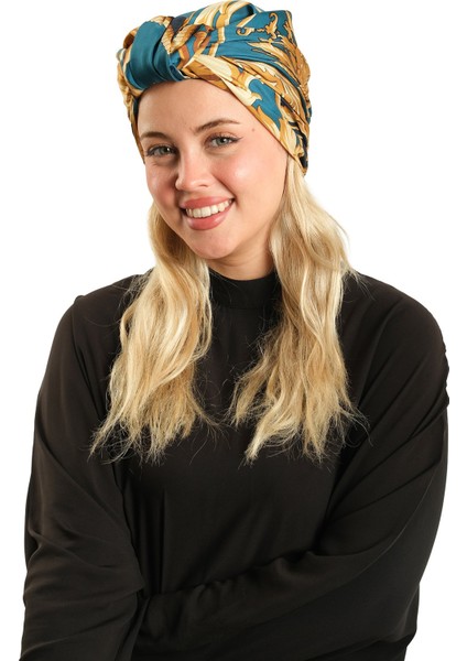 Petrol Mavisi Pratik Hazır Geçmeli Tesettür Bone Ipek Desenli 2410_17 fiyatları