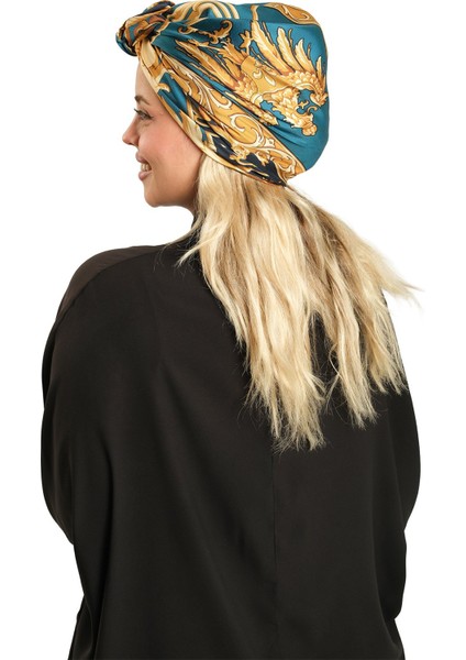 Petrol Mavisi Pratik Hazır Geçmeli Tesettür Bone Ipek Desenli 2410_17 modelleri