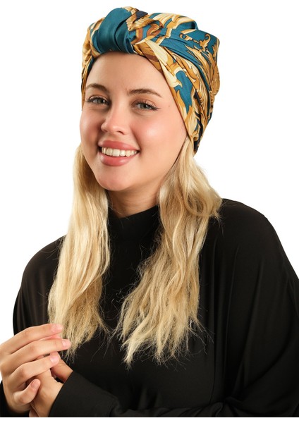 Petrol Mavisi Pratik Hazır Geçmeli Tesettür Bone Ipek Desenli 2410_17 fırsatları