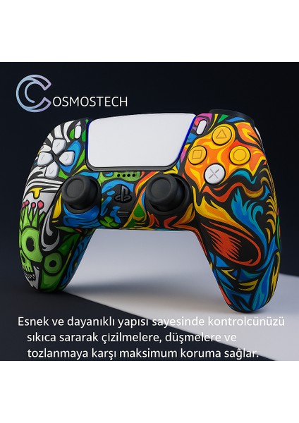 Ps5 Dualsense Joystick Koruyucu Silikon Kılıf Şık Beyaz Renkli Desenli – Yüksek Kaliteli, Esnek Kaplama