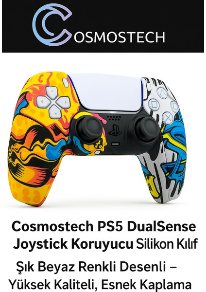 Ps5 Dualsense Joystick Koruyucu Silikon Kılıf Şık Beyaz Renkli Desenli – Yüksek Kaliteli, Esnek Kaplama