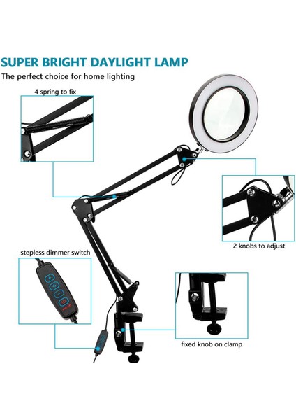 2pcs 10X Işık ve Kelepçe ile Büyüteç 3 Renk Modları 10 Parlaklık Ayarlanabilir Büyütme Masa Lambası Okumak Için (Yurt Dışından) fiyatları