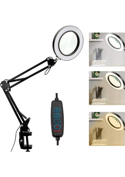 2pcs 10X Işık ve Kelepçe ile Büyüteç 3 Renk Modları 10 Parlaklık Ayarlanabilir Büyütme Masa Lambası Okumak Için (Yurt Dışından) fırsatları