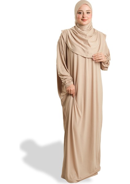 Bej Tek Parça Namaz Elbisesi Viskon Düz 2503_12