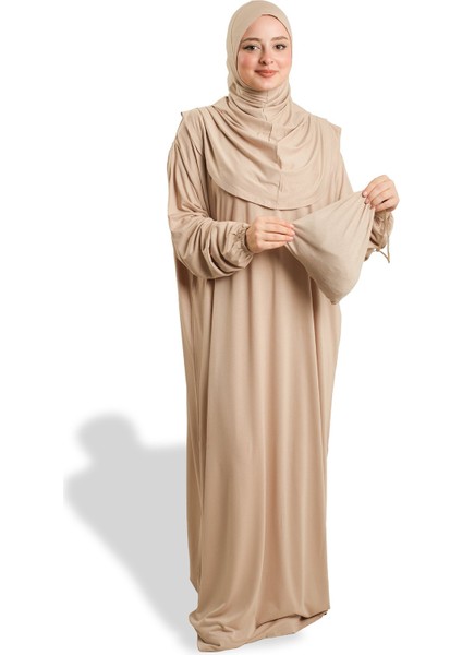 Bej Tek Parça Namaz Elbisesi Viskon Düz 2503_12