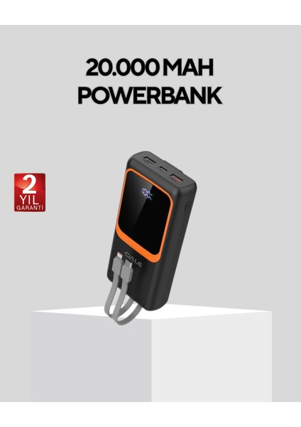 Powerbank 20000 Mah Dijital Ekranlı ve Çok Kablolu Hızlı Şarj Cihazı