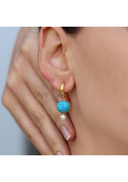 Turkuaz Göz İnci Gold Gümüş Küpe