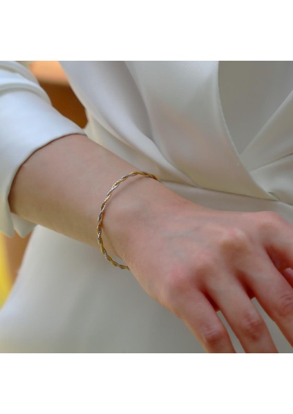 Burgu Çift Renkli Ajda Modeli Gümüş Bileklik