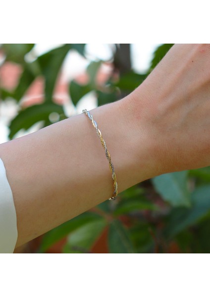 Burgu Çift Renkli Ajda Modeli Gümüş Bileklik modelleri