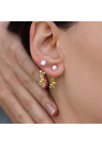 Ayıcık İncili Balon Gold Gümüş Küpe fiyatları