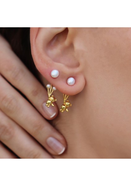 Ayıcık İncili Balon Gold Gümüş Küpe modelleri