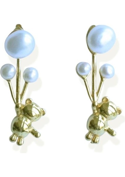 Ayıcık İncili Balon Gold Gümüş Küpe fırsatları