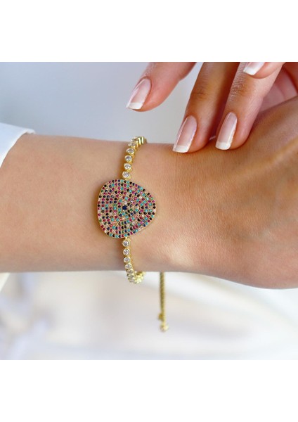Renkli Taşlı Asansör Gold Gümüş Bileklik modelleri
