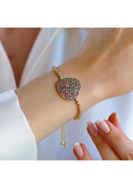 Renkli Taşlı Asansör Gold Gümüş Bileklik fırsatları