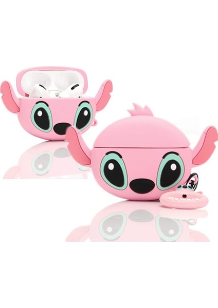 Airpods Pro 3. Nesil Uyumlu Sevimli Pembe Stitch Figürlü Darbe Önleyici Kulaklık Koruma Kılıfı