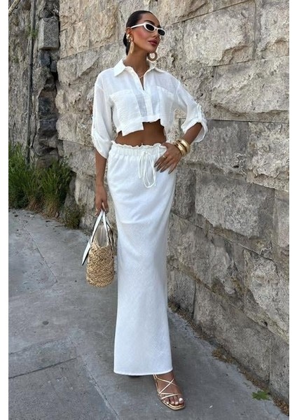 Crop Gömlekli ve Eteği Büzgülü Tasarım Takım 10201