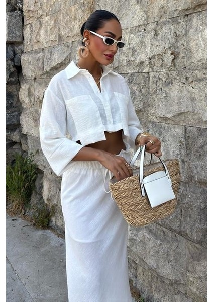 Crop Gömlekli ve Eteği Büzgülü Tasarım Takım 10201 indirimleri