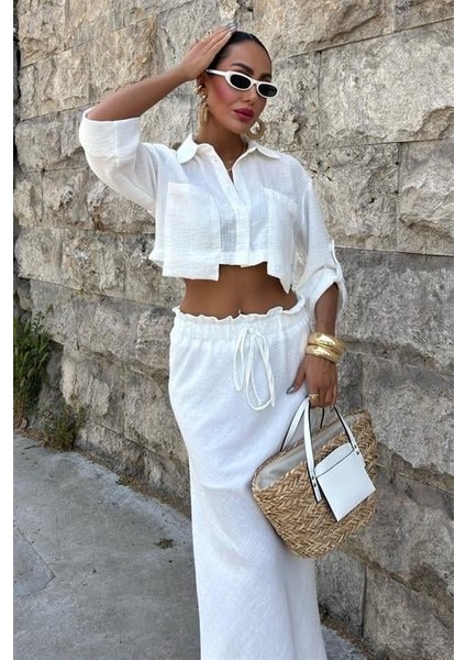 Crop Gömlekli ve Eteği Büzgülü Tasarım Takım 10201