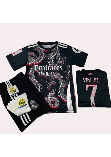 R.madridd 2024/25 Yeni Sezon Vini Jr Konsept Çocuk Forması 4'lü Set (Armalı-Red-Black)