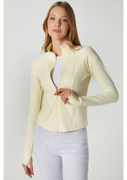 Jogging Vücuda Oturan Cepli Parmak Geçmeli Sarı Spor Ceket / Hırka