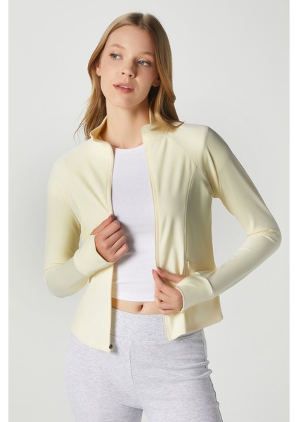 Jogging Vücuda Oturan Cepli Parmak Geçmeli Sarı Spor Ceket / Hırka fırsatları