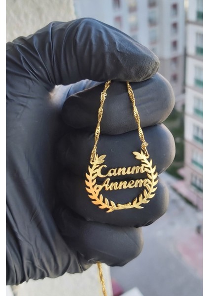 925 Ayar Gümüş 24 Ayar Altın Kaplama Canım Annem Yazılı Başak Kolye