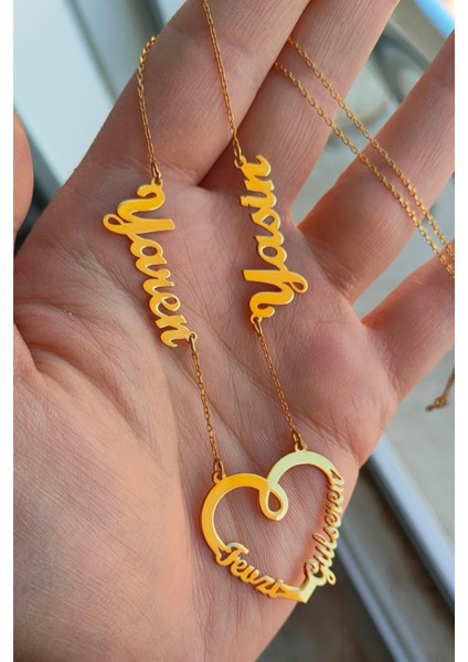 925 Ayar Gümüş 24 Ayar Altın Kaplama 4 Isimli Kolye