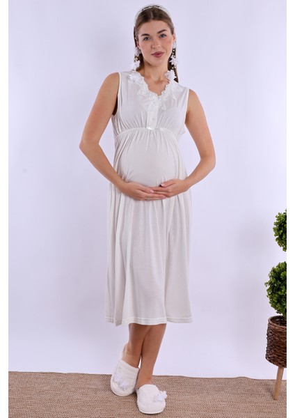 Ekru Hamile Lohusa Gecelik