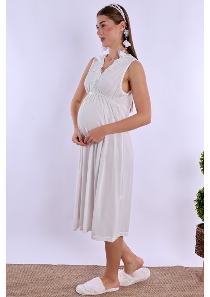 Ekru Hamile Lohusa Gecelik modelleri