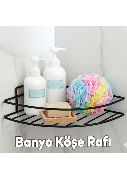 Tek Katlı Duş Şampuanlık Banyo Rafı Metal Şampuan ve Aksesuar Düzenleyici Vidalı Montaj Siyah Renk