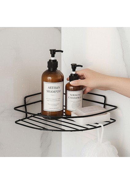 Tek Katlı Duş Şampuanlık Banyo Rafı Metal Şampuan ve Aksesuar Düzenleyici Vidalı Montaj Siyah Renk modelleri
