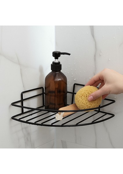Tek Katlı Duş Şampuanlık Banyo Rafı Metal Şampuan ve Aksesuar Düzenleyici Vidalı Montaj Siyah Renk indirimleri